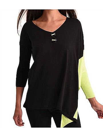 Angel Neon Panel Slit Oversize Tunic in Black/Lime (view 2)