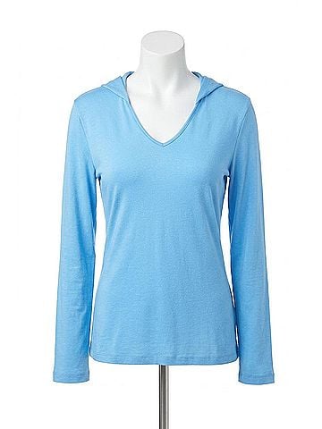 Angel Hooded V-Neck Top in Turquoise (view 1)