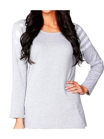 Angel Dot Stripe Scoop Top in Silver/White (view 2)
