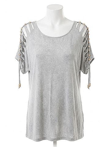 Angel Stone Wash Cut Out Beaded Top in Slate (view 1)