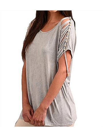 Angel Stone Wash Cut Out Beaded Top in Slate (view 2)