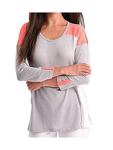 Angel Color Block 3/4 Sleeve Top in Gray Multi (view 2)
