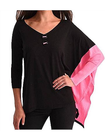 Angel Neon Panel Slit Oversize Tunic in Black/Fuchsia (view 2)