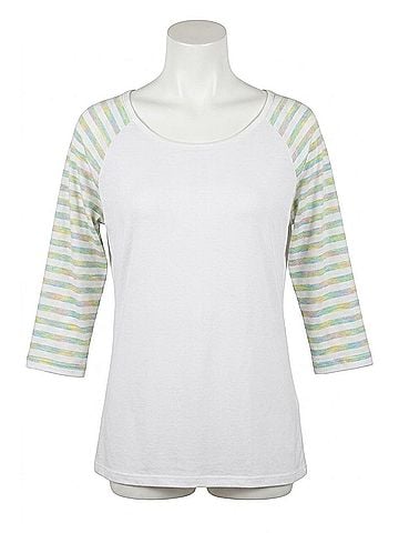 Angel Stripe Sleeve Raglan Scoop Neck Top in White Multi (view 1)