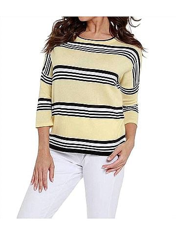 Angel Striped 3/4 Sleeve Top in Yellow (view 2)