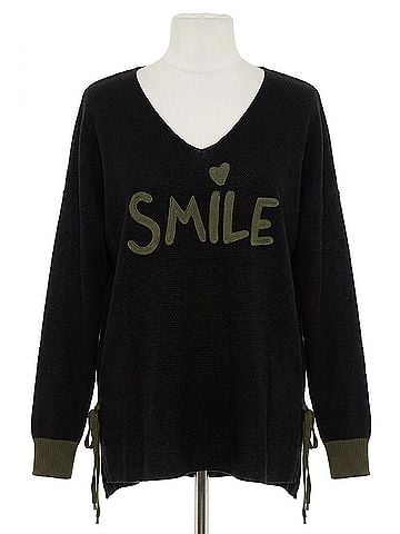 Angel Smile Hoodie in Black/Moss (view 1)