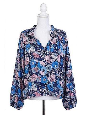 Karlie Floral Vintage V Neck Top in Multi (view 1)