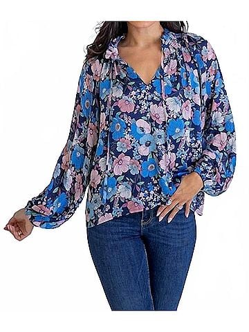 Karlie Floral Vintage V Neck Top in Multi (view 2)
