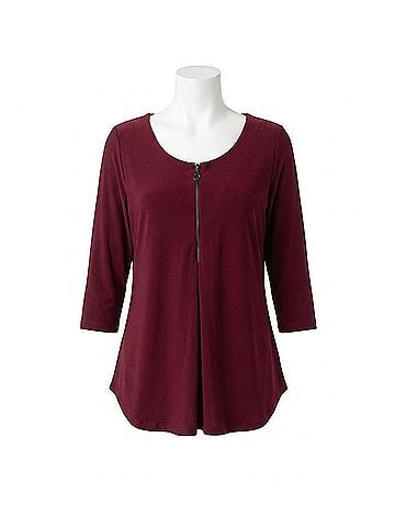 Sympli 3/4 Sleeves Zest Henley Top in Pomegranate (view 1)