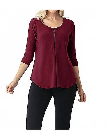 Sympli 3/4 Sleeves Zest Henley Top in Pomegranate (view 2)