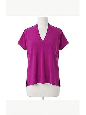 Sympli Deep V Top in Flamingo (view 1)