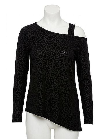 Sympli One Shoulder Long Sleeve Top in Black Animal (view 1)