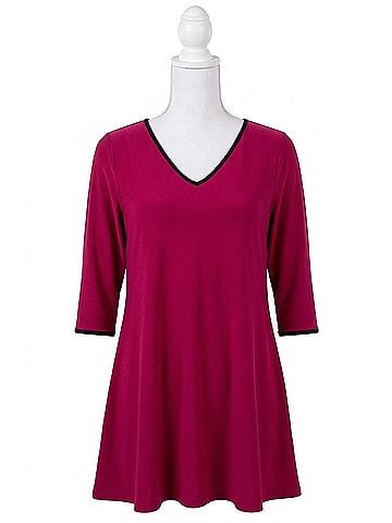 Sympli Tipped Reversible Trapeze Tunic Top in Magenta (view 1)