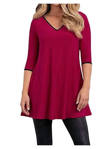 Sympli Tipped Reversible Trapeze Tunic Top in Magenta (view 2)