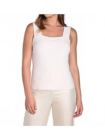 Frank Lyman Design Squareneck Solid Tank in Off White (view 2)