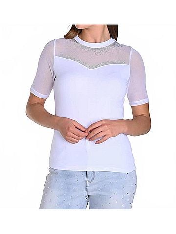 Frank Lyman Design Short Sleeve Knit Top in White (view 2)