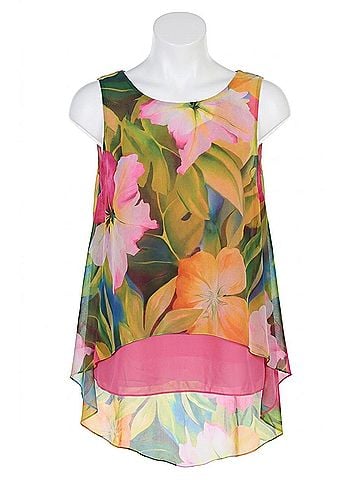 Frank Lyman Design High-Low Sleeveless Tunic Top in Fuchsia/Green (view 1)