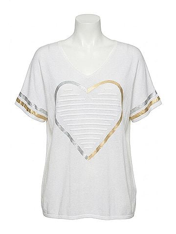 Frank Lyman Design Short Sleeve Heart Print Knit Top in White (view 1)