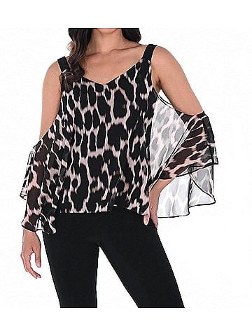 Frank Lyman Design Animal Print Top in Black/Blush (view 2)