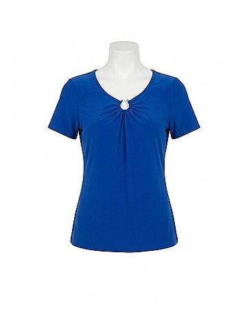 Frank Lyman Design Casual Scoop Neck Pullover Top in Capri Blue (view 1)