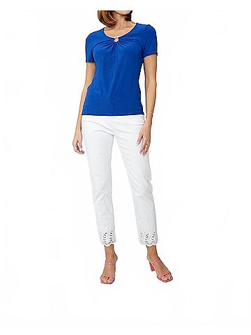 Frank Lyman Design Casual Scoop Neck Pullover Top in Capri Blue (view 2)