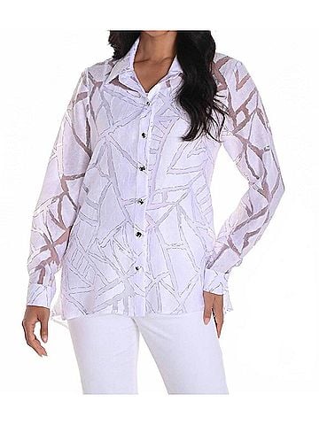 Frank Lyman Design Button Down Printed Blouse in White/Black (view 2)