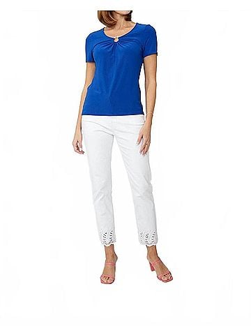Frank Lyman Design Casual Scoop Neck Pullover Top in Capri Blue (view 2)