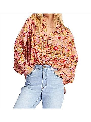 Billabong Day After Day Oversized Top in Pink Multi (view 2)