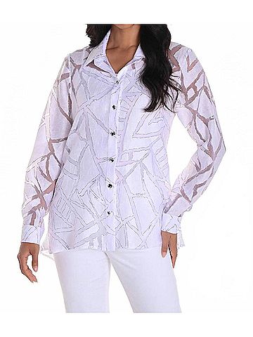 Frank Lyman Design Button Down Printed Blouse in White/Black (view 2)