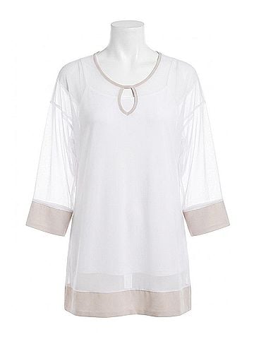 Sympli Mesh Keyhole Tunic in White (view 1)