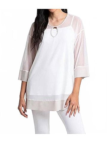 Sympli Mesh Keyhole Tunic in White (view 2)