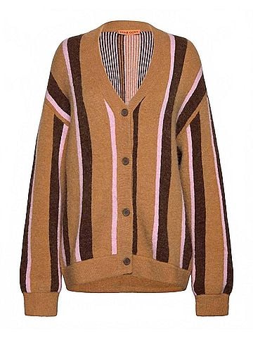 STINE GOYA Long Sleeve Cardigan in Cocoa Stripe (view 1)