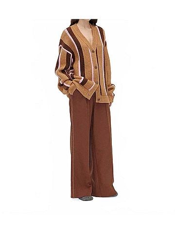 STINE GOYA Long Sleeve Cardigan in Cocoa Stripe (view 2)