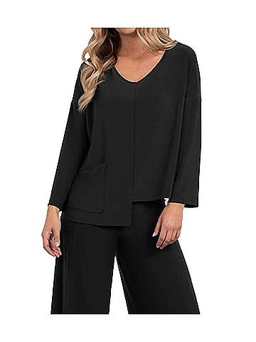 Sympli Etch V-Neck Top in Black (view 2)