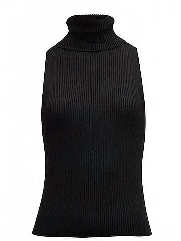 Enza Costa Knit Cashmere Sleeveless Sweater in Black (view 1)