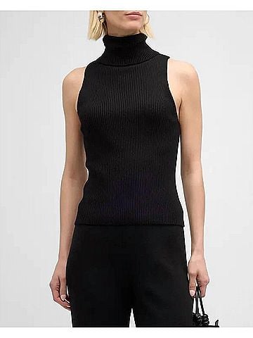 Enza Costa Knit Cashmere Sleeveless Sweater in Black (view 2)