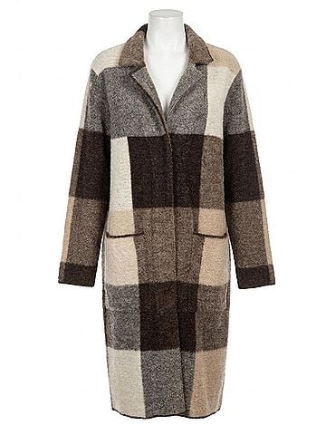 Joseph Ribkoff Checkered Feather Yarn Coat in Mocha/Multi (view 1)