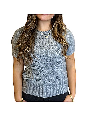 Lucy Paris Giana Short Sleeve Sweater in Grey (view 2)