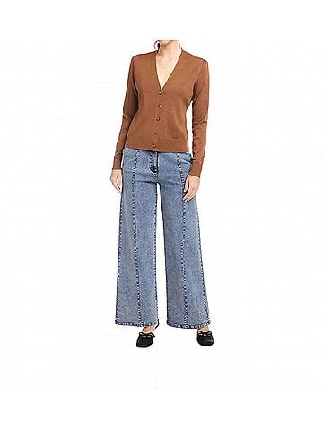 Fifteen Twenty Lacey V Neck Cardigan in Mocha (view 2)