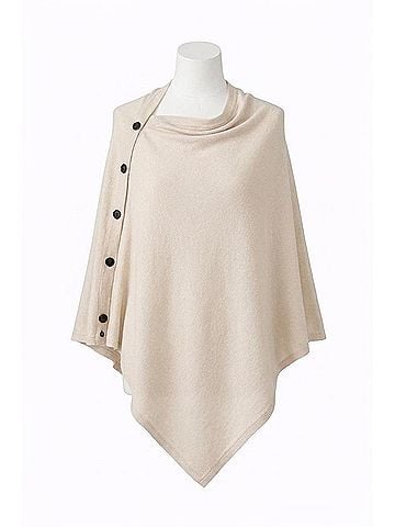 J'envie Luzern Side-Button Poncho in Stone (view 1)