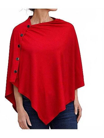 J'envie Luzern Side-Button Poncho in Lipstick (view 2)