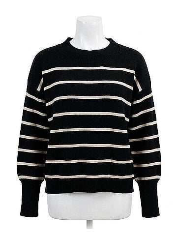 Grace & Lace Crew Neck Striped Sweater in Black Stripe (view 1)
