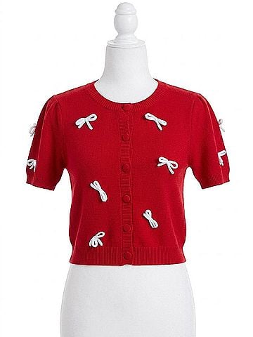 She + Sky Women's Bow Sweater in Red (view 1)