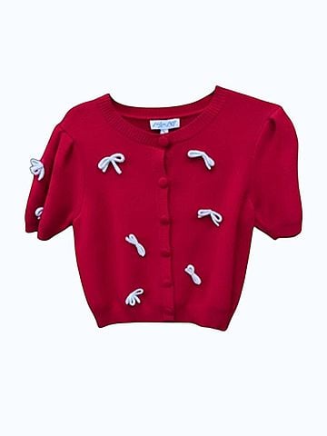 She + Sky Women's Bow Sweater in Red (view 2)