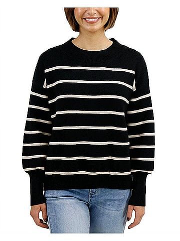 Grace & Lace Crew Neck Striped Sweater in Black Stripe (view 2)