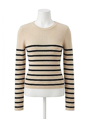 Entro Striped Long Sleeve Sweater in Beige/Black (view 1)