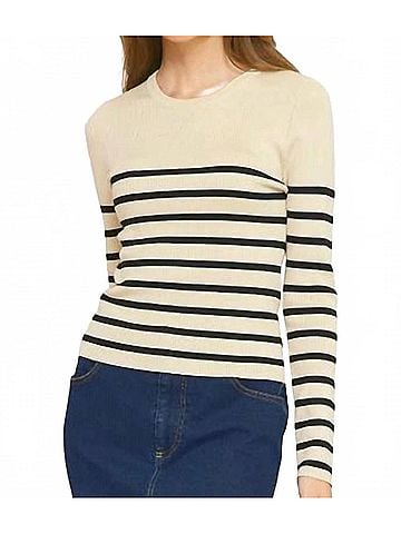 Entro Striped Long Sleeve Sweater in Beige/Black (view 2)