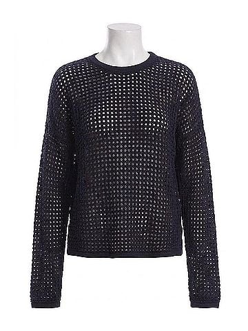 Minnie Rose Cotton Cashmere Open Stitch Pullover Top in Navy (view 1)