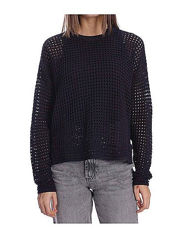 Minnie Rose Cotton Cashmere Open Stitch Pullover Top in Navy (view 2)