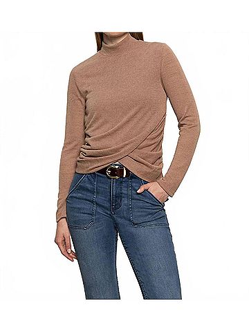 Sanctuary Draped Mock Neck Sweater in Mocha (view 2)